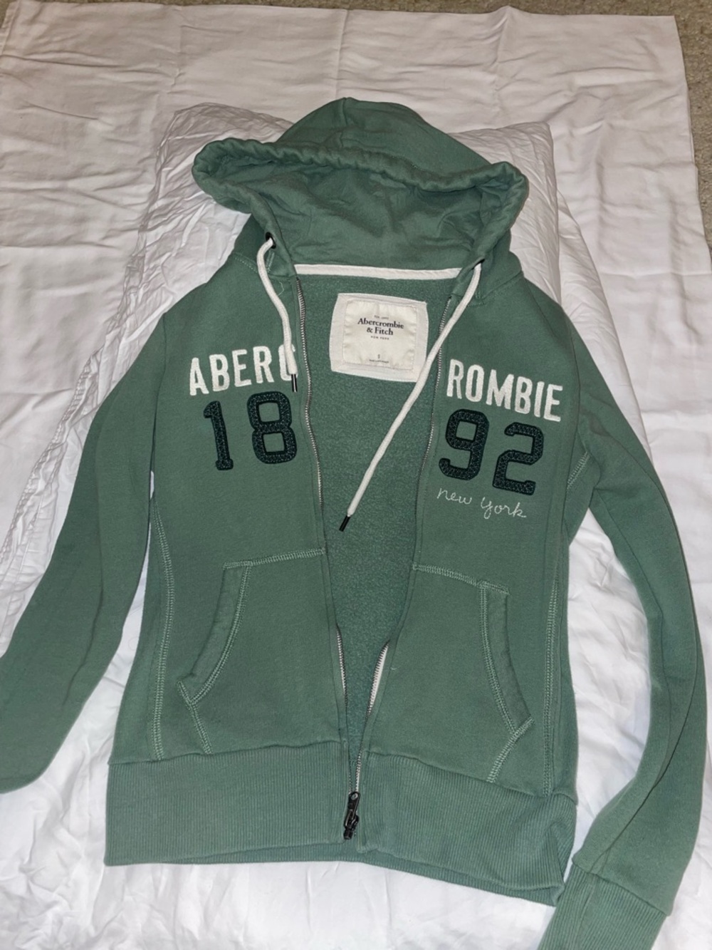 Vintage Abercrombie & Fitch Green Zip Hoodie with Appliqué